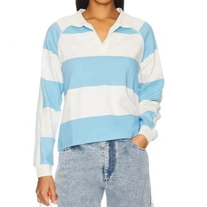 เสื้อโปโลแบบสั้นสำหรับผู้หญิงเสื้อโปโลแขนพิมพ์ลายทางปักลายทางแบบลำลองสไตล์สตรีทเสื้อ2026 - Product Image 3