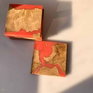 Lot de 4 sous-verres en bois en résine époxy Inde résine artisanat verres tasses et bougies cadeaux naturels-vente à l'exportation modèle tapis et tampons - Product Image 4
