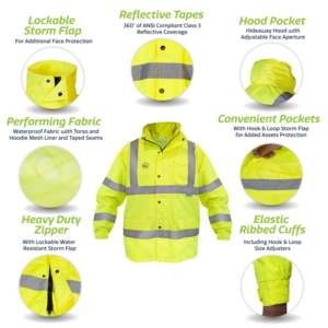 Chaqueta de Trabajo con Forro Polar Cálido, Alta Visibilidad, Resistente al Agua, Cortavientos, Sudadera de Seguridad con Material Reflectante, Ropa con Logotipo ANSI Clase 1 - Product Image 4