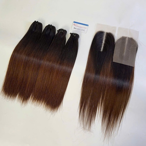 Extensions de cheveux humains non-Remy teints en gros, lisses, double trame, fermeture en dentelle HD, extensions vietnamiennes - Product Image 5