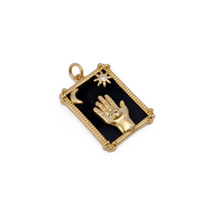 Pendentif main mystique en plaqué or Bijoux spirituels de créateur avec breloque lune soleil émail noir pendentifs de mode breloques - Product Image 2