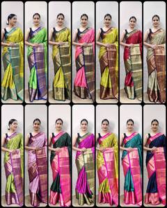 ผ้าแพร Banarasi สำหรับผู้หญิงส่าหรีงาน zari ที่ซับซ้อนและผ้าไหมสำหรับสวมใส่แบบดั้งเดิม - Product Image 2