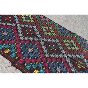 Turkish Vintage <b>Runner</b> Rug 4.4x11 ft, Kilim <b>Red</b> Wool Rug - Product Image 5