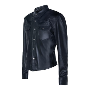 Chaquetas abotonadas con dobladillo acanalado personalizado negro de cuero genuino, ropa de calle, chaqueta de invierno de piel de vaca Real para hombres - Product Image 2