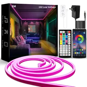 16m 2 Rolls Smart APP RF Remote Controller Chasing LED Neon Rope Light Music IP65 Waterproof Flexible Strip RGBIC LED Set + BT