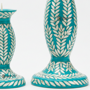 ชุดเชิงเทียนฝังมุกแม่ลูกฟูกทำมือดอกไม้เทอร์คอยส์ใช้ตกแต่งบ้านนำกลับมาใช้ใหม่ได้ผู้จำหน่ายอินเดีย - Product Image 5