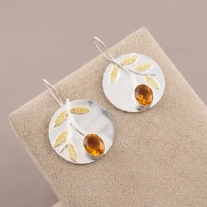 Boucles d'oreilles pendantes uniques et élégantes en argent sterling 925 avec pierre précieuse citrine faite à la main, cadeau d'anniversaire pierre de naissance de novembre - Product Image 6