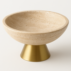 Cuenco de mármol blanco de forma redonda con base de pedestal de metal dorado, cuenco decorativo para mesa, soporte para frutas, Decoración de cocina, exhibición de acento - Product Image 5