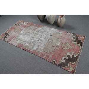 Alfombra Turca Vintage, Alfombra Decorativa de 3.2x6.9 pies, Alfombra de Lana Roja Marrón con Diseño de Plantas y Árboles - Product Image 4