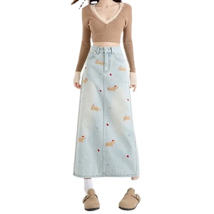 Nouveauté 2025 Short en jean unisexe mi-long pour homme, coupe slim, respirant, taille haute, style vintage, avec broderie de lévrier et bouton, automne - Product Image 2