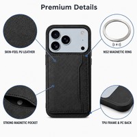 Étui de téléphone en cuir PU avec 4 emplacements pour cartes, béquille, cadre en TPU noir mat, plaque arrière en PC, logo personnalisé, fabrication OEM
