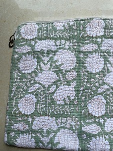 Handmade Cotton Green White Modern Durable Lightweight Waterproof Quilted Block Print <b>Case</b> Laptop Sleeve Business Fashionable - Product Image 4
