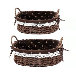 Cestino per <span class=keywords><strong>Pane</strong></span> in <span class=keywords><strong>Vimini</strong></span> con Fodera Bianca Rimovibile, Cesto Portapane per Cucina con Manico - Product Image 1