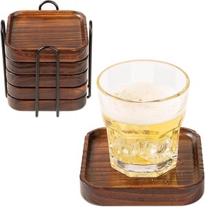 Natural Acacia Wood <b>Drink</b> <b>Coaster</b> Set Square Wooden <b>Coasters</b> for <b>Drinks</b> Kitchen Tabletop Protection for Dining Occasions - Product Image 1