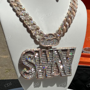 Colgante inicial personalizado SWAY Real Moissanite diamante 925 plata esterlina con chapado en oro VVS collar de joyería helado para hombre - Product Image 3