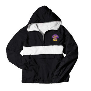 Chaqueta cortavientos clásica ligera con letras griegas bordada Crest Quarter Zip resistente a la intemperie procesamiento teñido liso largo - Product Image 1