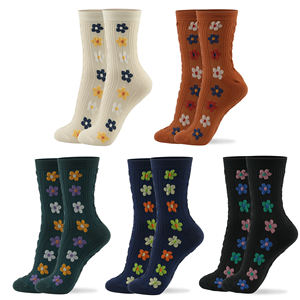 Calcetines de Algodón para Mujer Kikiya, Calcetines Casuales Transpirables de Punto, Diseño Floral Novedoso, Diseño Bonito para Uso Diario - Product Image 1