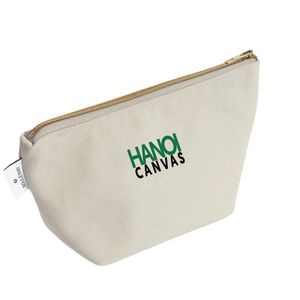 Trousse de maquillage en coton et jute personnalisée écologique Pochette de voyage en toile de style tendance avec fermeture à glissière Accessoires de soins de la peau Étui uni - Product Image 2