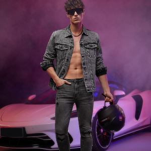 Veste en jean tendance pour hommes vente en gros Veste en jean noire coupe ajustée nouveau style pour hommes - Product Image 2