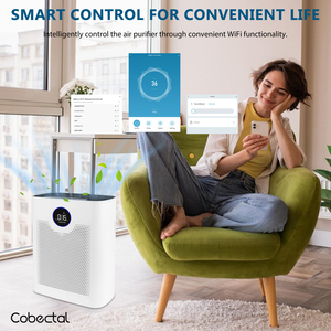 เครื่องฟอกอากาศอัจฉริยะควบคุมผ่าน WiFi สำหรับบ้านและห้องนอน สีขาว พร้อมแผ่นกรอง HEPA และโหมดสุขภาพการนอนหลับ - Product Image 2