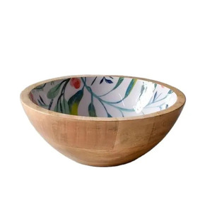 Bol de service rond en bois de qualité supérieure autocollant en émail taille moyenne décoratif et arc de vaisselle fait à la main en vrac - Product Image 5