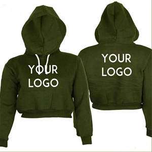 Mode Solide Blanc À Capuche Crop Top Hoodies 100% Coton Tissu À Manches Longues Polaire Crop Hoodies Avec Marque Privée - Product Image 4