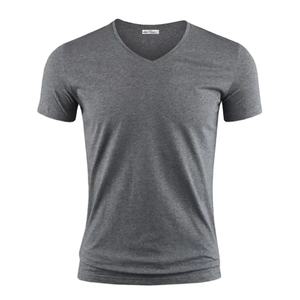 T-shirt pour homme en coton pur, col en V, épaissi, col rond, manches courtes, trois aiguilles, demi-manches - Product Image 3