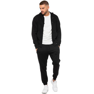 Negro logotipo personalizado hombres invierno 100% algodón 2 piezas chándal Conjunto de jogging alta calidad Sudadera con capucha Jogger gimnasio - Product Image 1