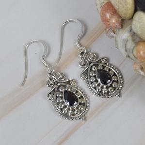 Boucles d'oreilles Onyx noir 925 argent Sterling pierres précieuses crochet boucle d'oreille juillet pierre de naissance Marquise forme bijoux faits à la main cadeau pour noël - Product Image 4