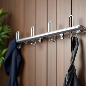 Natural Color Aluminum F1 <b>Wall</b>-mounted Coat Rack with 5 Hat <b>Hooks</b> and 10 Coat <b>Hooks</b> 1000mm Length 200mm <b>Hook</b> Spacing - Product Image 3