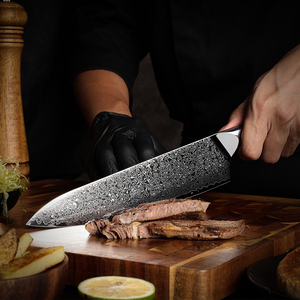 Vente en gros Couteau de chef de cuisine en acier professionnel de haute qualité personnalisé OEM ODM avec fibre de carbone et manche en résine de feuille d'or - Product Image 3