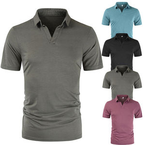 Patrón sólido para hombre tejido de longitud corta para Polos con técnicas bordadas y patrón sólido que absorbe la humedad - Product Image 1