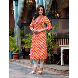 Kurti droit en coton orange Lehariya, élégant et décontracté, pour femme de bureau, respirant, options longueur au sol ou au genou, naturel - Product Image 5