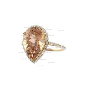 Anillo de compromiso de morganita con corte de pera Natural, joyería de oro amarillo de 14K sólido, Diamante de morganita de boda, venta al por mayor - Product Image 5