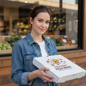 Elegante caja de pizza de papel Kraft personalizada, diseño impreso personalizado, respetuoso con el medio ambiente, apto para microondas para pizzerías, restaurantes para llevar - Product Image 5