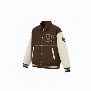 Veste universitaire en laine de haute qualité 450 GSM couleur marron et crème broderie personnalisée Logo fermeture à bouton femmes veste universitaire - Product Image 4