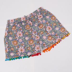 Short imprimé fleur en coton pur fait à la main, vêtement d'été de nuit - Product Image 5