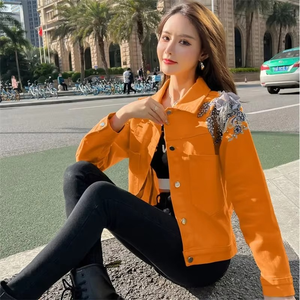 2023 femmes haut ample Style bonbons couleurs Denim veste courte bouton hiver vêtements d'extérieur Rivet Applique Rose-rouge vert lavé été - Product Image 2