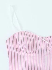 Women's Fashion <b>Striped</b> Peplum <b>Tank</b> <b>Top</b> Sweetheart Neck Thin Adjustable Straps Camisole Female Casual Wear - Product Image 2