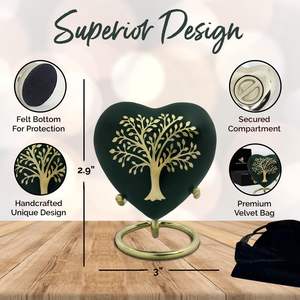 Urna de Corazón Verde-Mini urna de recuerdo de corazón de cenizas humanas-Urna de árbol de la vida pequeña hecha a mano en forma de corazón-Honra a tu ser querido - Product Image 4