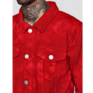 <b>Red</b> <b>Men</b> Casual Long Sleeve <b>Tie</b> Dyed Button Design Denim Jacket - Product Image 6