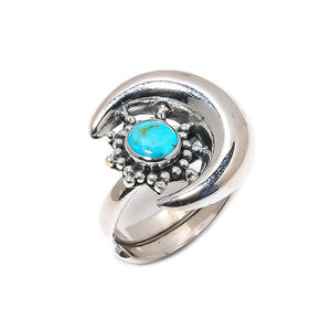 Sleeping Beauty Turquoise Gemstone <b>Ring</b> 925 Solid <b>Sterling</b> <b>Silver</b> <b>Adjustable</b> Size <b>Ring</b> Handmade ODM OEM Supplier Jewelry - Product Image 3