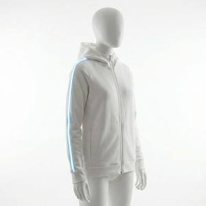 Sweat à capuche de créateur en polaire structuré haut de gamme personnalisé, style cyberpunk, avec piping LED bleu et broderie 3D sur le devant - Product Image 1