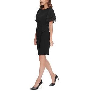 Abito da sera formale Jessica Howard da donna, nero, in chiffon, con maniche, vestibilità a tubino, taglia 8 Petite, con paillettes e vita naturale - Product Image 3