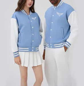 Chaqueta Universitaria Unisex Blanca y Azul Marino Personalizada 2026, Chaqueta Bomber Clásica con Ribete Acanalado para Hombre y Mujer - Product Image 5