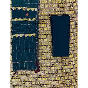 ชุดสูทผ้าไหมพิมพ์ลายด้วยมือแบบไม่เย็บติดกัน  ชุดงานเลี้ยงสไตล์ชาติพันธุ์ ประกอบด้วยชุดซัลวาร์ คามีซ ผ้าคลุมไหล่ พร้อมงานฝีมือศิลปะที่ทำด้วยมือ - Product Image 1