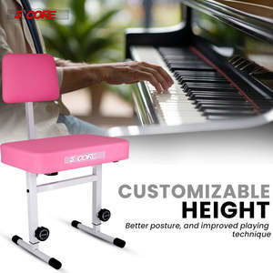 5 Core Piano Bench 3 Padded Cushioned <b>Stool</b> w Backrest Heavy Duty Musician Chair Height Adjustable - Product Image 4