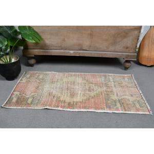 Alfombra turca vintage de 1,5x3 pies, diseño de retazos beige y naranja, estilo clásico Tabriz para sala de estar, Material de lana viscosa, látex - Product Image 3