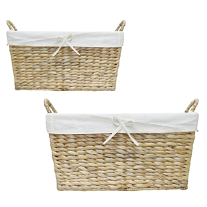 Cesta de almacenamiento de jacinto de agua hecha a mano, cesta de lavandería tejida a mano con marco de metal y forro de algodón, artesanías de Vietnam - Product Image 1