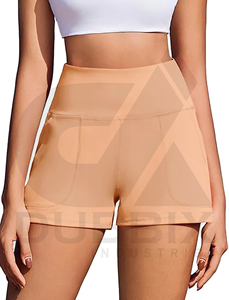 Short femme taille haute droit sport short avec poches logo personnalisable autocollant respirant respirant jambe large conception - Product Image 2